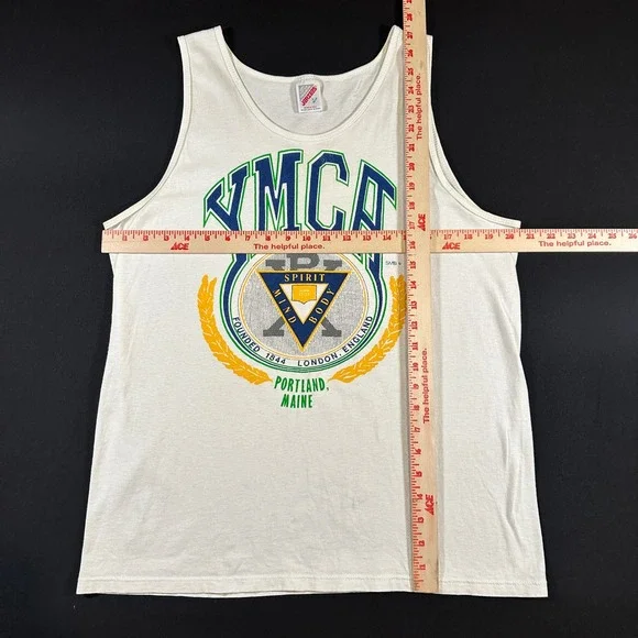 Vtg YMCA‎ Tank Top Jerzees L 90s Portland Maine Spirit Mind Body USA Made Logo